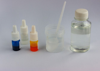 Dyes and liquid for making toys called slime. Funny toy for children's leisure and creativity. .
