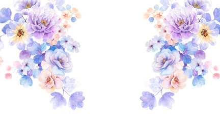 Computer drawn flower illustration，Watercolor flowers.Flowers Watercolor illustration.Manual composition.Big Set watercolor elements.