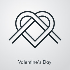 Día de san Valentín. Icono plano lineal nudo en forma de corazón en fondo gris
