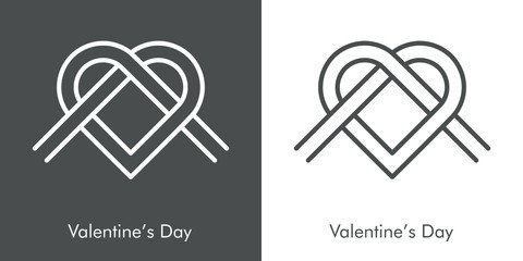 Día de san Valentín. Icono plano lineal nudo en forma de corazón en fondo gris y fondo blanco © teracreonte