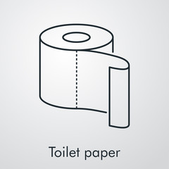 Icono plano lineal papel higiénico en fondo gris