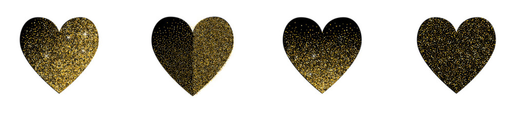 Gold heart glittering. Set of golden icon silhouette. Vector illustration for Valentine's Day and wedding with heart.