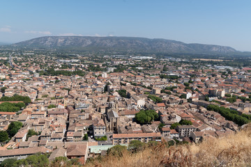 top aerial view of hill city Cavaillon south of France