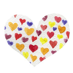 Watercolor painted red heart, element for your design