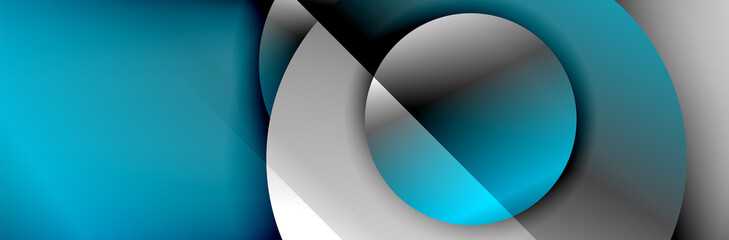 Dynamic trendy geometrical abstract background. Circles, round shapes 3d shadow effects and fluid gradients. Modern overlapping round forms