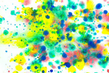 Multi color watercolor on white background.The color splashing in the paper.It is a hand drawn. For text, element for decoration.