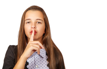 Naklejka premium teen girl gestures quietly