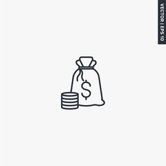 Money bag, coin, linear style sign for mobile concept and web design