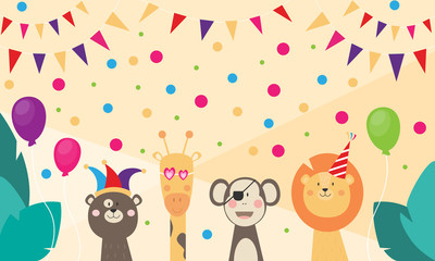 Happy Carnival - Banner mit wilden Tieren, die feiern und verkleidet sind, Dschungel	