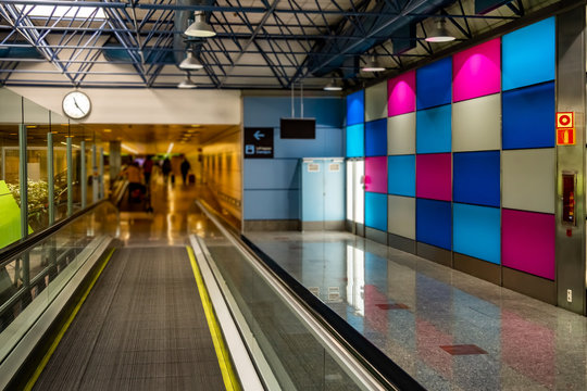 Airport corridor  in Madrid airport on June 07, 2018