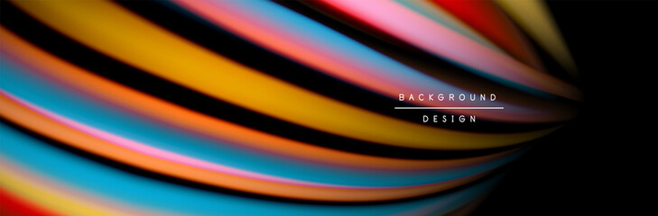 Сolorful flow poster. Wave liquid lines and shapes in black color background. Vector Illustration