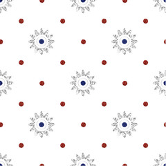seamless silver  flower with colorful dot glitter pattern on white background