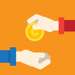 2 Business Hand pay gold coin ,business finance investment concept