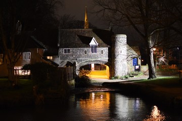 Historic Pulls Ferry, a former ferry house, located on the Riverside Walk in Norwich, Norfolk, UK