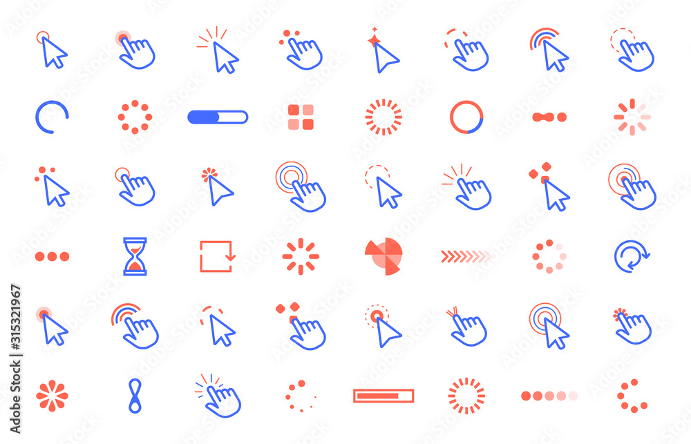 Poster pointer click icon. web clicks pointer cursor, computer app interface static and dynamic loading cur