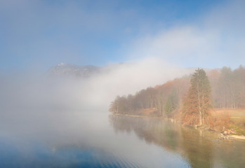 Naklejka na ściany i meble Bohinj Lake in Fog, Slovenia