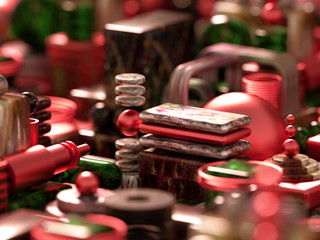 Modern minimalism futuristic background with cubes and balls. 3d illustration, 3d rendering.