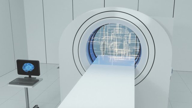 CT machine with white background,flowing lines,3d rendering. Computer digital drawing.