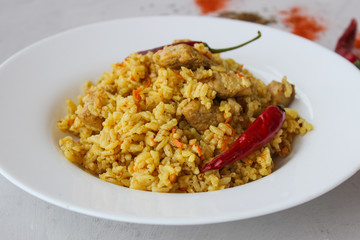 Homemade pilaf with pork