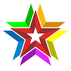 Multicolor 3d star symbol or icon. Geometric style.