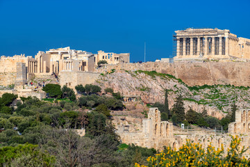 Beautiful view of the Parthenon Temple in Acropolis of Athens, Greece.