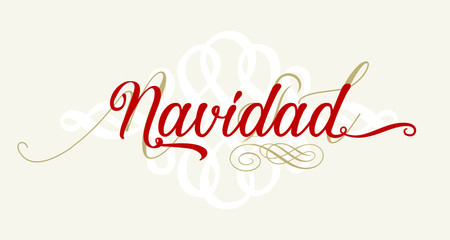Christmas text in spanish with flourishes. Isolated.