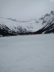 Beautiful Emerald lagoon, frozen with Ushuaia winter.