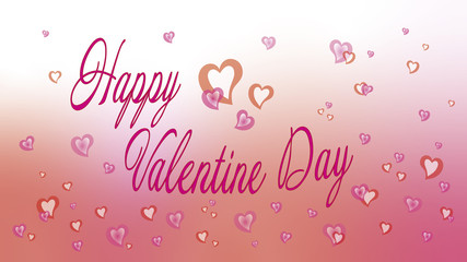 Fototapeta na wymiar Happy Valentine Day Karte mit vielen fliegenden Herzen auf rosafarbigem Hintergrund.