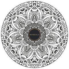 Black and white mandala vector isolated on white. Vector hand drawn circular decorative element.