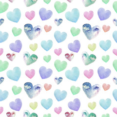 Seamless texture with funny hearts in watercolor style