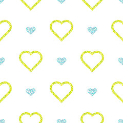 seamless colorful glitter heart shape pattern on white background