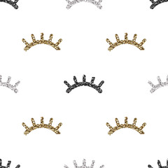 seamless monochrome glitter eyelash pattern on white background