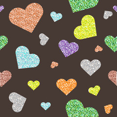 seamless colorful glitter heart pattern background