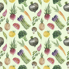 Watercolor painted collection of vegetables. Hand drawn fresh food design elements isolated on white background. Vegan and organic food.