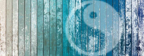 Fotobehang Zen Yin yang op blauwe achtergrond  © Unclesam