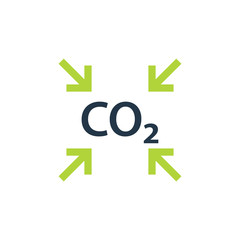 CO2 reduction icon with green arrows. Clipart image isolated on white background