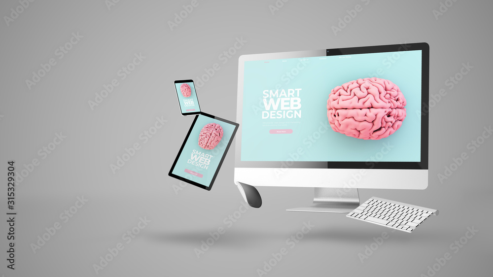 Wall mural floating devices showing smart responsive website design
