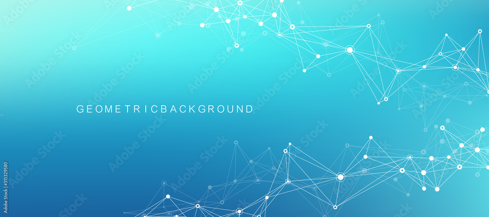 Leinwandbilder Digits abstract background with connected line and dots, wave flow. Digital neural networks. Network and connection background for your presentation. Graphic polygonal background. Vector illustration.