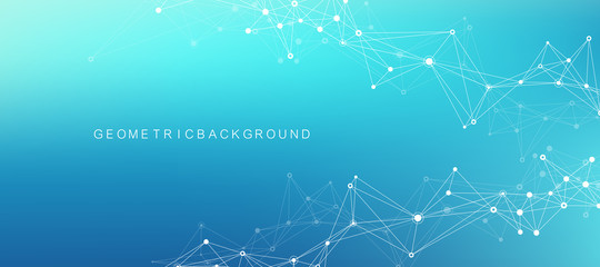 Fototapeta premium Digits abstract background with connected line and dots, wave flow. Digital neural networks. Network and connection background for your presentation. Graphic polygonal background. Vector illustration.