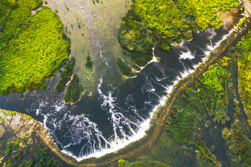 Drone aerial view of Rumba waterfall in Latvia