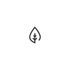 Cartoon flat leaf outline icon. linear eco sign isolated on white.