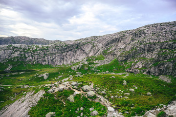 Fototapeta na wymiar Hiking to Kjeragbolten (Kjerag), Norway