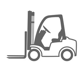 forklift, loader icon.black and white line, flat design.vector image isolated on white.