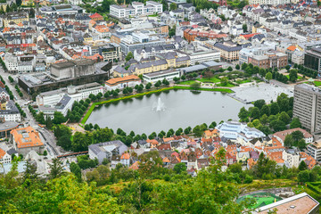 Fototapeta na wymiar City view from Floyen mountain, Bergen, Norway