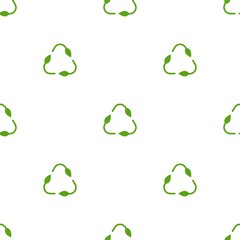 Seamless eco pattern. Three arrows with leaves eco recycle. reuse ornament on white background.