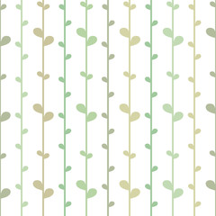 Seamless floral background with green herb strings. Ivy on white.