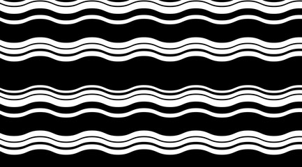 Black and white stripped waves vector pattern background.