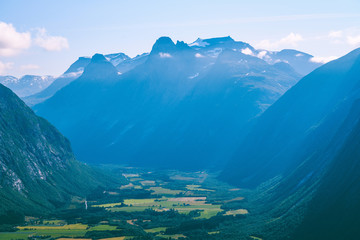 Hiking on the ridge of Romsdalseggen in Norway