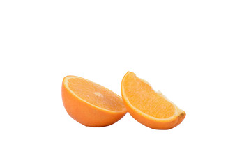 Fototapeta na wymiar Two orange slices isolated on a white background.