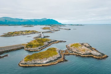 Crédence de cuisine en verre imprimé Atlantic Ocean Road Drone aerial view of Atlantic Ocean Road, Norway